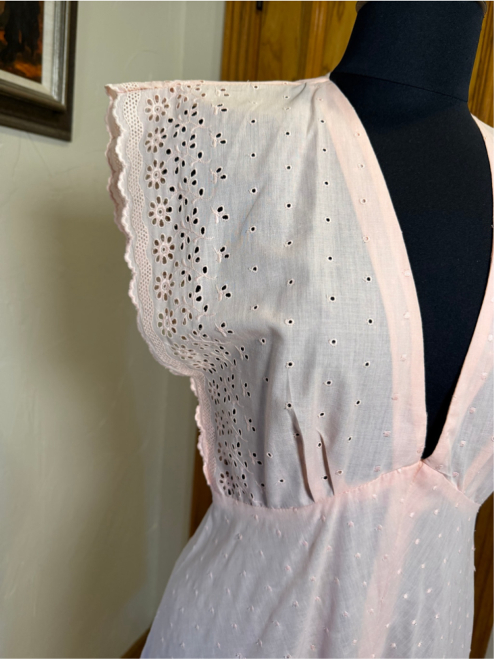 Vintage 70s Arjon California Pink Cotton Eyelet Maxi Dress - Picture 7 of 16